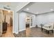 Finished basement area with stylish flooring, neutral paint, and decorative accents, offers a versatile living space at 7004 Westminster St, Tampa, FL 33635