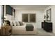 Relaxing bedroom featuring a neutral palette, accent wall, and natural light from the window at 7754 Painted Sky Pl, Land O Lakes, FL 34637