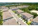 An aerial view of a residential neighborhood with well-maintained streets and modern townhomes at 842 Tennyson Mill Cir, Tampa, FL 33619
