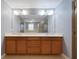 Bathroom with a double sink vanity, large mirror, and modern lighting at 11006 Tahiti Isle Ln, Tampa, FL 33647