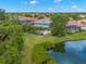 Aerial view of backyard, pool and landscaping next to a scenic pond at 1171 Red Maple Ne Cir, St Petersburg, FL 33703