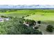 An aerial view of the property, with surrounding trees, and spacious green fields at 12434 Cody Dr, Wimauma, FL 33598