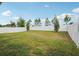 Well-maintained backyard with lush green grass and a white privacy fence at 12830 Bent Twig Dr, Riverview, FL 33579