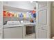 Functional laundry room featuring a side-by-side washer and dryer and ample shelving at 13720 Gulf Blvd # 302, Madeira Beach, FL 33708