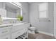 Modern bathroom with white vanity, farmhouse sink, and subway tile backsplash at 2498 Saddlewood Ln, Palm Harbor, FL 34685
