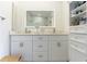 Bright bathroom features a double vanity, a lighted mirror and a storage cabinet at 27709 Robin Roost Ln, Wesley Chapel, FL 33544