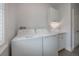 Bright laundry area with modern appliances, white cabinets, and wood-style floors at 3906 N Lynn Ave, Tampa, FL 33603