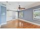 Bedroom with a hardwood floor, light blue walls, and white trim at 405 S Shore Crest Dr, Tampa, FL 33609