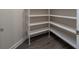 Walk-in pantry offers ample storage space with wooden shelves and dark wood-style flooring at 4056 Southern Valley Loop, Brooksville, FL 34601