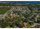 Expansive aerial view of a residential neighborhood featuring mature trees, a pond, and nearby bay at 455 Cypress Lake Ct, Oldsmar, FL 34677