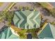 Aerial view showcasing the green roofs and landscaping surrounding the townhomes at 6319 Sunset Bay Cir, Apollo Beach, FL 33572