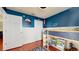 This stylish bedroom is painted in bold colors and has a space theme at 10739 Shady Preserve Dr, Riverview, FL 33579