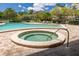 Community pool featuring a separate spa area with a safety handrail and multiple lounge chairs at 3044 Red Oak Ct # 204, Palm Harbor, FL 34684