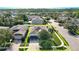 Aerial shot of a single-Gathering home with a landscaped yard in a peaceful neighborhood at 3512 Gerrads Cross Ct, Land O Lakes, FL 34638