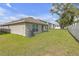Spacious backyard with healthy lawn, privacy fence, and covered patio at 36628 Spanish Rose Dr, Dade City, FL 33525