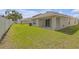 Spacious backyard with healthy lawn, privacy fence, and covered patio at 36628 Spanish Rose Dr, Dade City, FL 33525