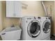 Laundry room featuring a washer, dryer, utility sink and storage at 4515 W Leona St, Tampa, FL 33629