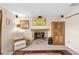 Cozy brick fireplace with mantle in living room setting at 8083 Bayhaven Dr, Seminole, FL 33776