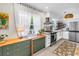 Modern kitchen with stainless steel appliances, white cabinetry, butcher block counters, and large windows at 11376 119Th Ter, Largo, FL 33778