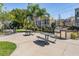 Community grill area with picnic tables and seating surrounded by lush landscaping at 1543 W Cass St, Tampa, FL 33606