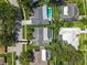 A bird's eye view displays a well-maintained lawn with a private pool and neighboring properties at 1622 El Tair Trl, Clearwater, FL 33765