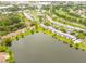 Scenic aerial view of community condos nestled beside a serene lake, complete with parking and lush greenery at 210 Cypress Ct # 122, Oldsmar, FL 34677