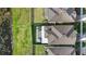 Aerial view of the backyard with a screened lanai, patio furniture, and a hot tub at 3071 Marine Grass Dr, Wimauma, FL 33598