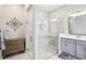 Bright bathroom showcasing a glass-enclosed shower and modern vanity at 31510 Cabana Rye Ave, San Antonio, FL 33576