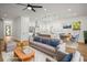 Sunlit living room showcases stylish furnishings, an open floor plan, and a seamless transition to the dining area at 331 Archimedes St, Dunedin, FL 34698
