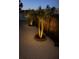 Inviting backyard showcasing decorative gravel and illuminated palm trees, complemented by a rustic wooden fence at 6036 110Th N Ave, Pinellas Park, FL 33782