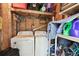 Functional laundry room with washer, dryer, and storage shelves, offering convenience and organization for laundry tasks at 10501 Bay Hills Cir, Thonotosassa, FL 33592
