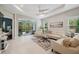 Bright, open-concept living room with modern décor, seamlessly connected to an outdoor patio at 12817 Cobalt Ter, Bradenton, FL 34211