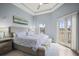Comfortable main bedroom features king bed, balcony access, ceiling fan, and a calm color palette at 205 Brightwater Dr # 101, Clearwater Beach, FL 33767