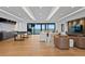 Expansive living room with hardwood floors, water view, modern furniture, and a built-in bar area at 2087 Michigan Ne Ave, St Petersburg, FL 33703