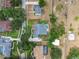 Aerial shot showcasing a home with a pool, landscaped yard, and adjacent properties at 2202 Colewood Ln, Dover, FL 33527