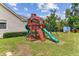 Backyard with a colorful playset and swing, providing a fun and engaging space for children at 2202 Colewood Ln, Dover, FL 33527