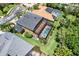 Aerial view of the home showcasing a screened in pool and lanai, lush lawn and well-maintained landscaping at 2614 Brookforest Dr, Wesley Chapel, FL 33544