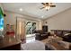 Comfortable living room features leather furniture, area rug and sliding glass doors at 2614 Brookforest Dr, Wesley Chapel, FL 33544