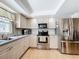 Kitchen boasts stainless steel appliances, tile backsplash, lots of cabinets and bright lighting at 2742 Sea Pines E Cir, Clearwater, FL 33761