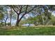 A scenic neighborhood featuring green grass, trees, blue skies and a lake view creating a peaceful atmosphere at 39772 Meadowood Loop, Zephyrhills, FL 33542