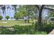 A beautifully landscaped green space with lush plants and trees creating a peaceful neighborhood atmosphere at 39772 Meadowood Loop, Zephyrhills, FL 33542