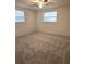Bedroom with neutral carpet, ceiling fan, and two windows offering natural light at 6317 Buster Dr, Tampa, FL 33619