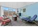 Relaxing sunroom features blue wall, tiled floor and views of the backyard at 6801 Pinellas Point S Dr, St Petersburg, FL 33712