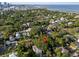 An aerial view of a lush, green neighborhood with a cityscape and ocean in the distance at 132 21St S Ave, St Petersburg, FL 33705