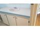 This bathroom features a vanity with white cabinets and decorative hardware at 37648 Campo Ave, Zephyrhills, FL 33541