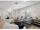 Bright living area featuring a large window, neutral color scheme, stylish furniture, and wood-look floors at 4549 Ontario Dr, New Port Richey, FL 34652