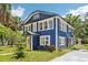 Charming home featuring blue siding, white trim, yellow door, and well-manicured landscaping at 5632 Indiana Ave, New Port Richey, FL 34652