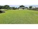 Large backyard features green grass, and a pond or lake located next to the property at 11217 Fiddlewood Dr, Riverview, FL 33579