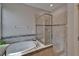 Bright bathroom featuring a soaking tub and walk-in tiled shower at 17510 Bright Wheat Dr, Lithia, FL 33547