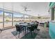 The covered lanai offers a dining area, ceiling fans, and views of the private pool and backyard at 5080 43Rd S St, St Petersburg, FL 33711